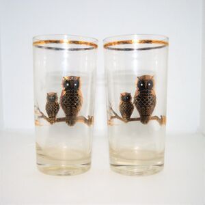 Owl glasses Pair of Culver Gold Owls Highball Glasses, Mid Century Barware